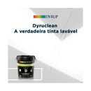 Lata da tinta Dyrup Dyruclean em destaque junto à frase DYRUCLEAN - A VERDADEIRA TINTA LAVÁVEL.