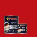 Embalagem do Esmalte de Poliuretano de Dois Componentes (2k) sobre um fundo de cor VERMELHO RUBRO.