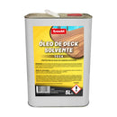 Embalagem de 5 litros do óleo de base solvente para decks de madeira, de cor teca.