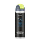 Lata de Spray para Marcação Temporária da Montana Colors. Trata-se de uma spray especialmente desenvolvido para suprimir necessidades de marcação temporária (3 meses) em obras públicas, sinalização topográfica, trabalhos geológicos, construção civil, indústria (geral, mineira e da madeira) e, de grosso modo, em todas as situações onde seja necessária marcação temporária de grande visibilidade. O nome original do produto é Spray MTN PRO Marking Paint, e a lata tem tonalidades preta, cinza, verde e azul.