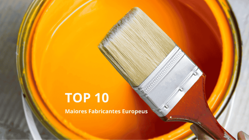 Lata de tinta amarela e trincha ilustrando o Top 10 dos Maiores Fabricantes Europeus de Tinta e Revestimentos.