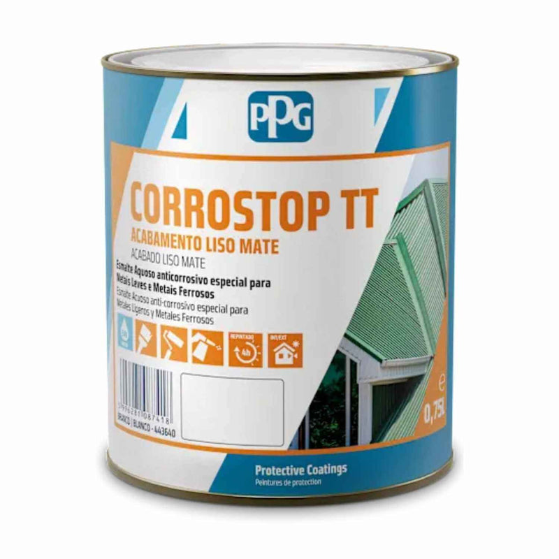 Embalagem do Corrostop TT, um esmalte anticorrosivo da marca PPG.