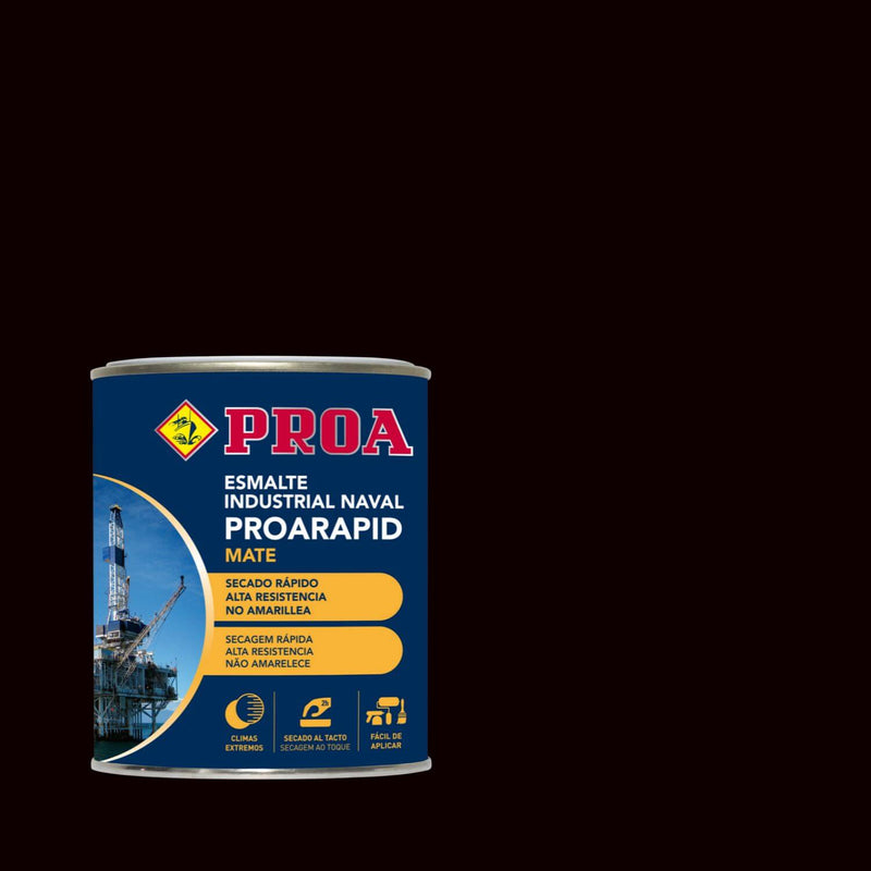 Embalagem do Esmalte Industrial Naval Proarapid MATE, da Pinturas Proa, sobre um fundo PRETO.