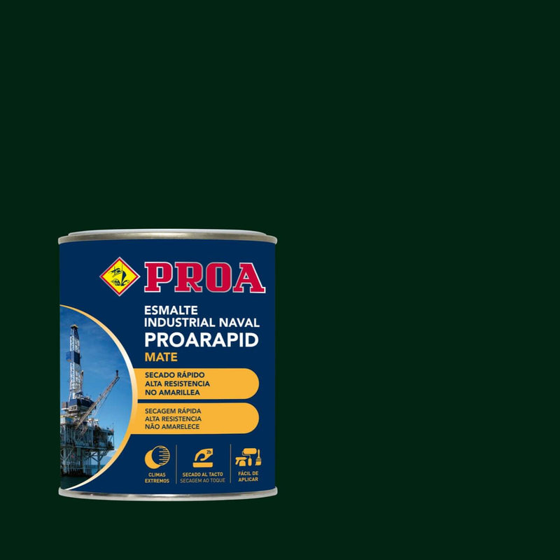 Embalagem do Esmalte Industrial Naval Proarapid MATE, da Pinturas Proa, sobre um fundo VERDE INGLÊS.