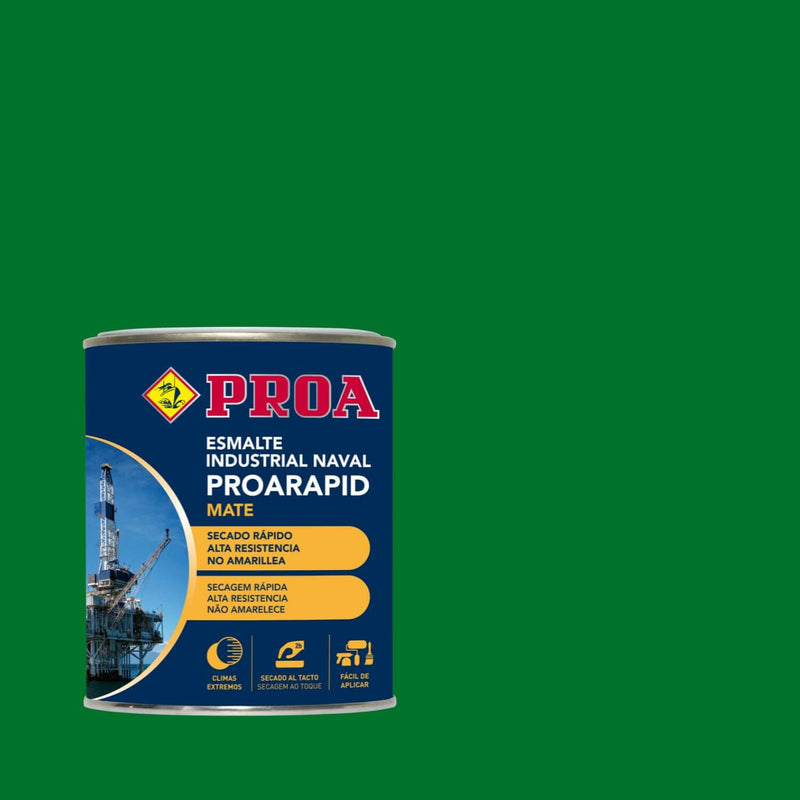 Embalagem do Esmalte Industrial Naval Proarapid MATE, da Pinturas Proa, sobre um fundo VERDE PRADO.