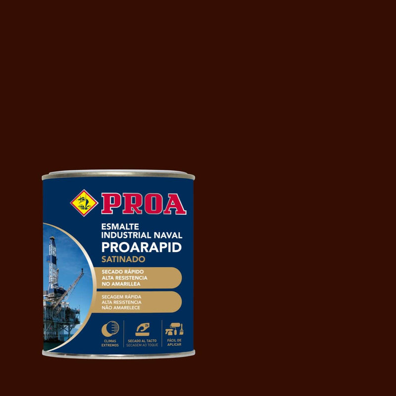 Embalagem do Esmalte Industrial Naval Proarapid Acetinado, da Pinturas Proa, sobre um fundo CASTANHO.