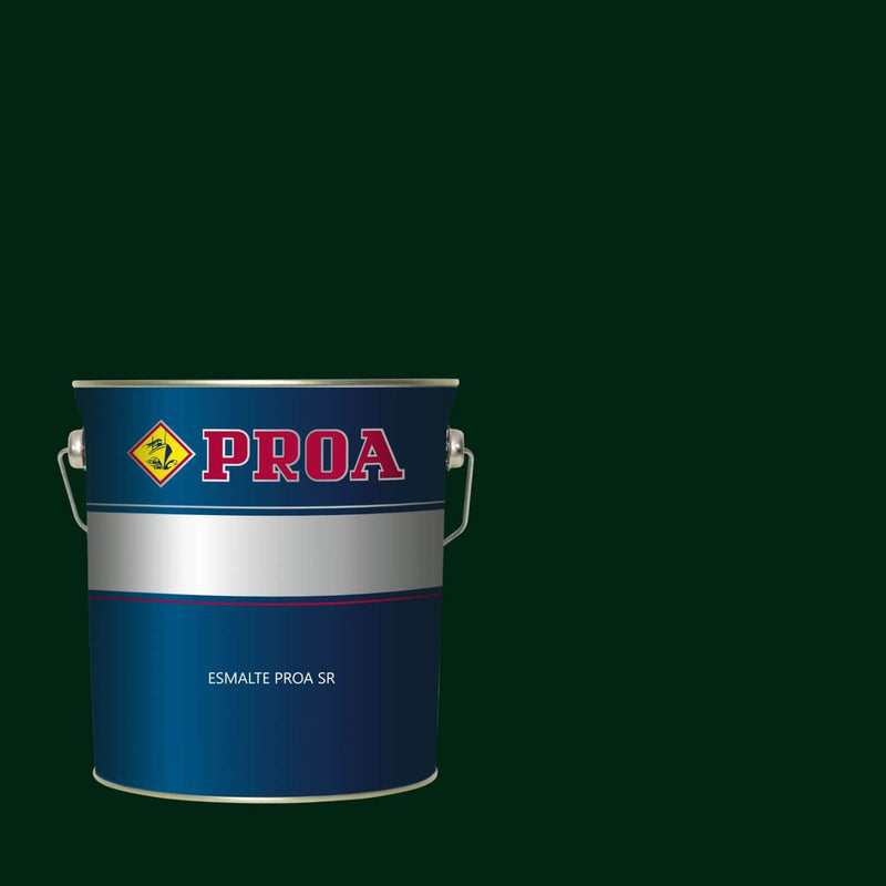 Lata do Esmalte Industrial de Secagem Rápida da Pinturas Proa sobre um fundo VERDE INGLÊS.