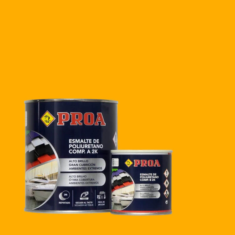 Embalagem do Esmalte de Poliuretano de Dois Componentes (2k) sobre um fundo de cor AMARELO GUINDASTES.