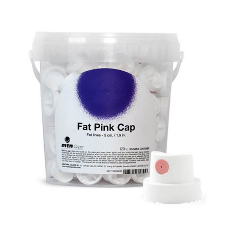 Balde com difusores Fat Pink Cap para sprays Montana Colors. Cada balde contém 120 bicos.