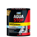 Embalagem da fita autoadesiva impermeável extrema da Ceys Aguastop. A embalagem é vermelha e preta e nela são destacados os mais de 40 anos de experiência em impermeabilização da marca.