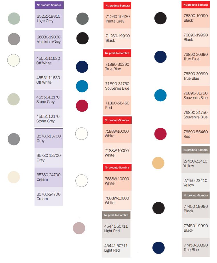 Tabela de cores do Hempels Light Primer.