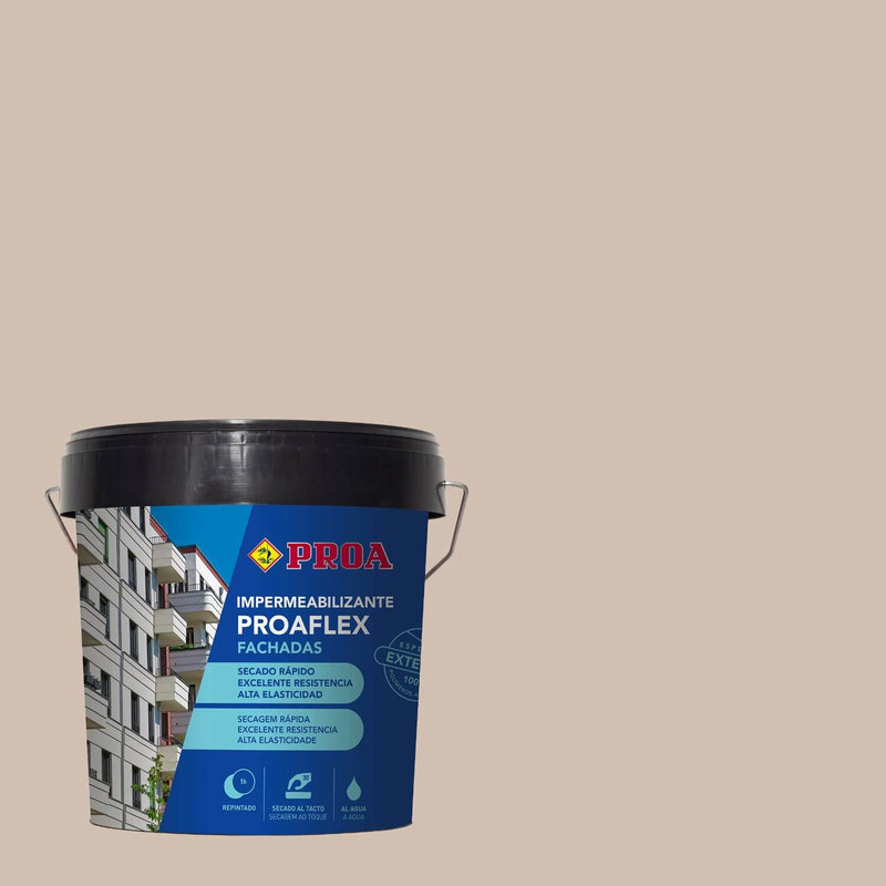 Lata do Impermeabilizante para Fachadas Proaflex da marca Pinturas Proa sobre um fundo de cor PORRINHO.