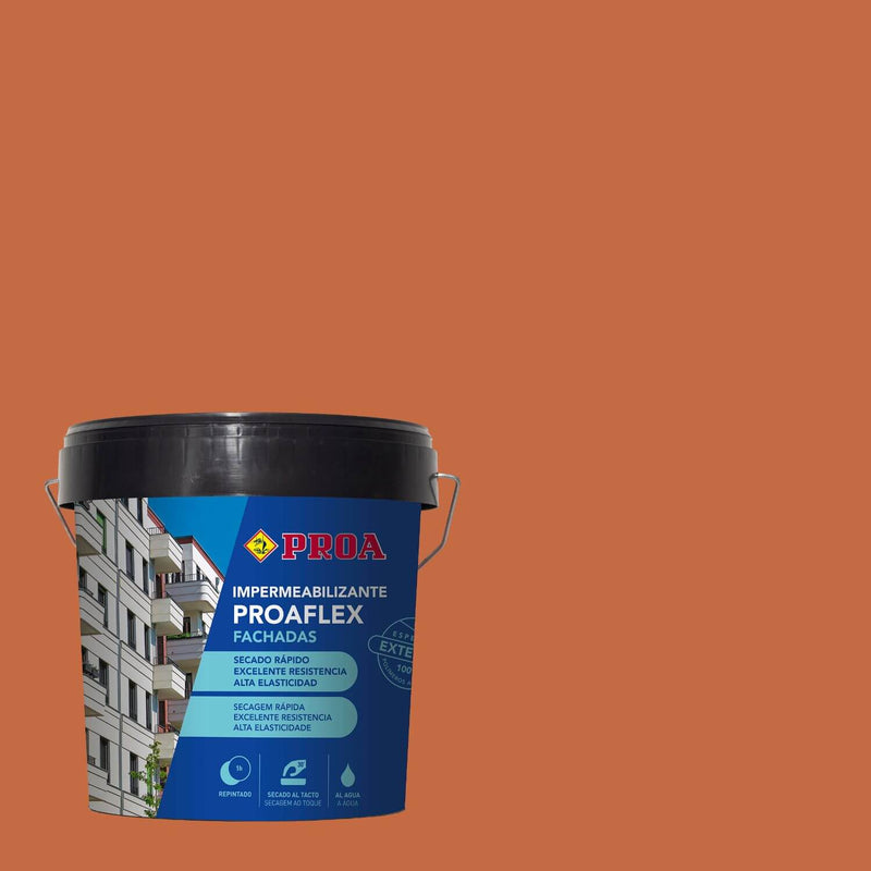 Lata do Impermeabilizante para Fachadas Proaflex da marca Pinturas Proa sobre um fundo de cor RIVEIRA.