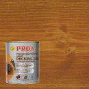 Lata do Lasur Decking para pavimentos de madeira da Pinturas Proa, sobre um fundo de cor TECA.