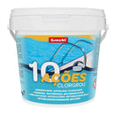Embalagem das pastilhas de cloro de 10 ações da marca Grouht, um produto também conhecido pelo nome Clorgrou.