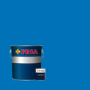 Lata de tinta poliuretano altos sólidos de acabamento acetinado da marca Pinturas Proa, sobre um fundo de cor AZUL INTENSO.