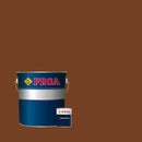 Lata de tinta poliuretano altos sólidos de acabamento acetinado da marca Pinturas Proa, sobre um fundo de cor OCRE.