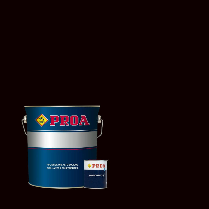 Lata de Poliuretano Altos Sólidos Brilhante da marca Pinturas Proa, sobre um fundo PRETO.