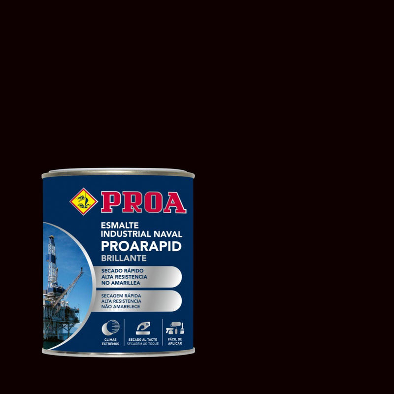Embalagem do Esmalte Industrial BRILHANTE, da Pinturas Proa, sobre um fundo PRETO.