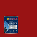 Embalagem do Esmalte Industrial BRILHANTE, da Pinturas Proa, sobre um fundo VERMELHO FERRUGEM.