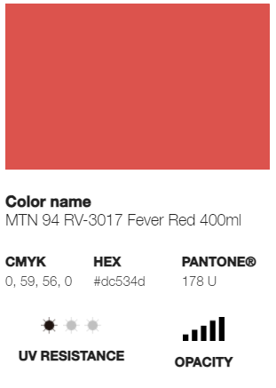 Catálogo de Cores do Spray Montana 94: vermelho febre.