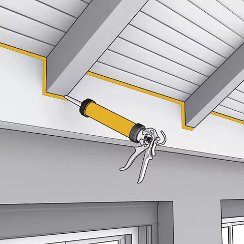 Ilustração de utilização do Sikacryl S, um selante para juntas interiores.