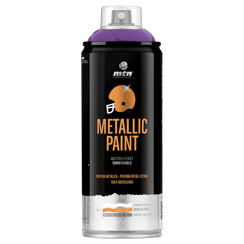 Lata de spray efeito metalizado (MTN PRO Metallic Paint).