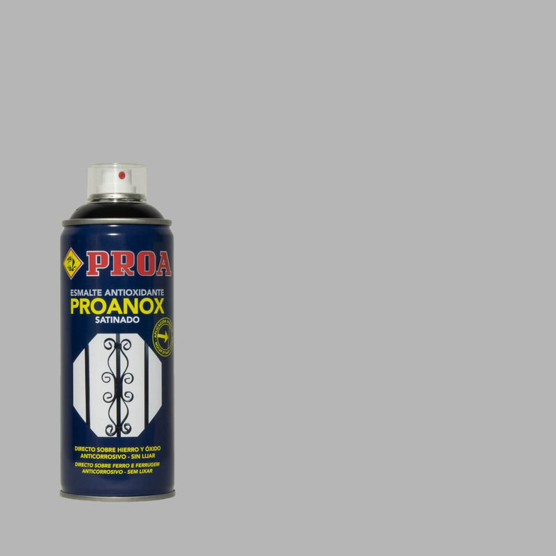 Lata do Spray Antioxidande Proanox sobre um fundo ALUMÍNIO. O esmalte é para ser aplicado direto no ferro e na ferrugem.