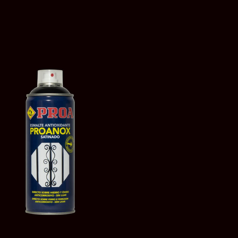 Lata do Spray Antioxidande Proanox sobre um fundo PRETO. O esmalte é para ser aplicado direto no ferro e na ferrugem.