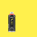 Lata de Spray Tinta Fluorescente sobre um fundo amarelo fluor.