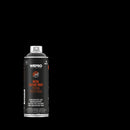 Embalagem de um spray da marca Montana Colors com tinta para dotar as superfícies com um efeito de ferro forjado, sobre um fundo de cor preto.