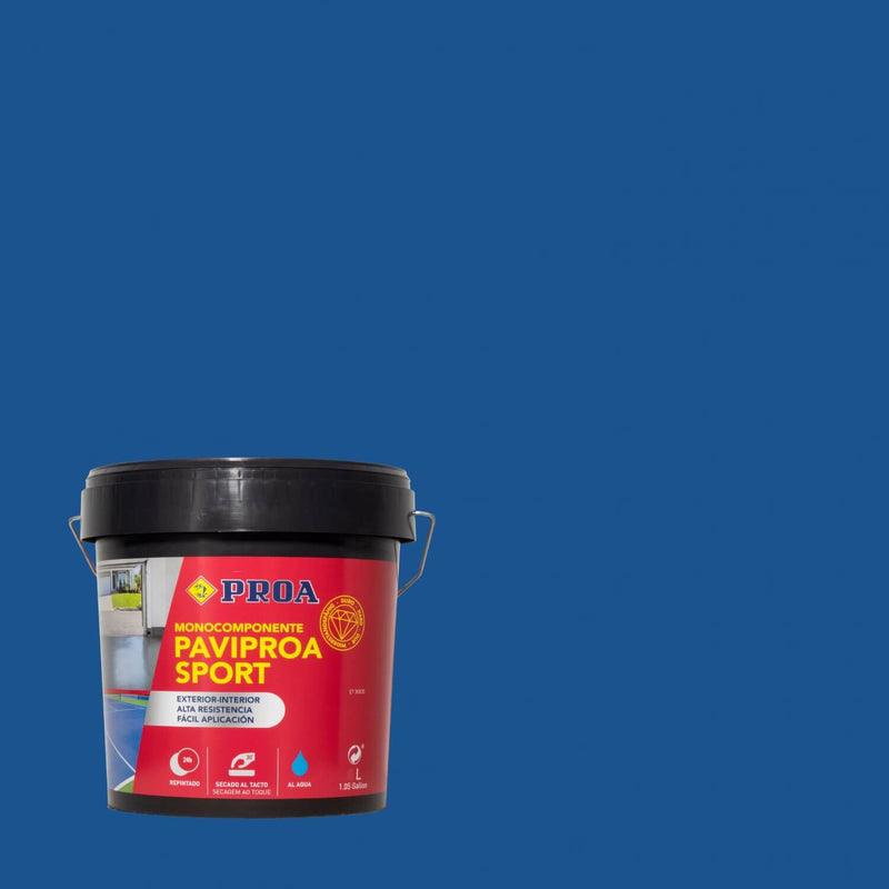 Embalagem da Tinta para Pavimentos Desportivos sobre um fundo de cor AZUL.