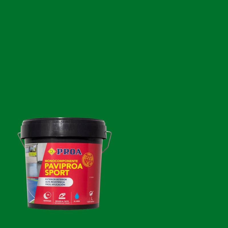 Embalagem da Tinta para Pavimentos Desportivos sobre um fundo de cor VERDE.