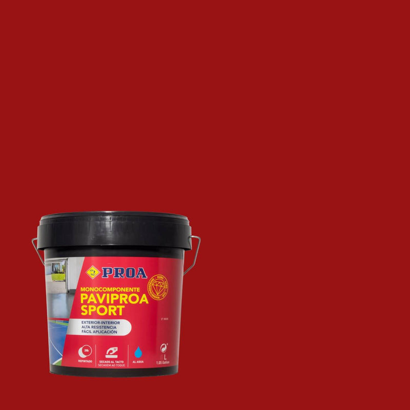 Embalagem da Tinta para Pavimentos Desportivos sobre um fundo de cor VERMELHO.