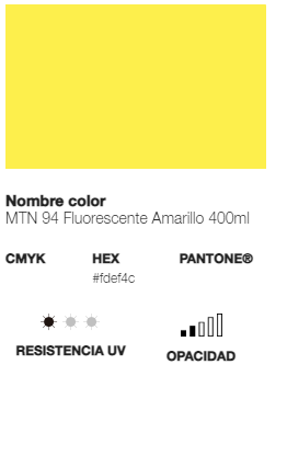 Catálogo de cores Spray Montana 94 Fluorescente: Amarelo.