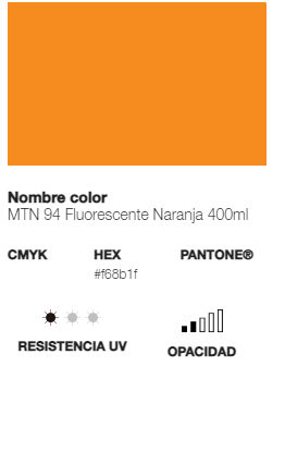 Catálogo de cores Spray Montana 94 Fluorescente: Laranja.