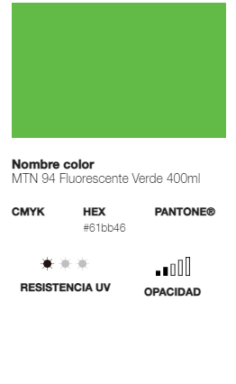 Catálogo de cores Spray Montana 94 Fluorescente: Verde.