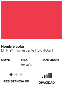 Catálogo de cores Spray Montana 94 Fluorescente: Vermelho.