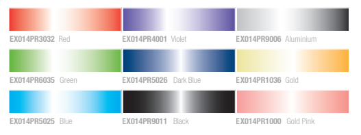 Catálogo de cores do spray efeito metalizado da montana: vermelho, violeta, alumínio, verde, azul, dourado, azul escuro, preto e rosa.