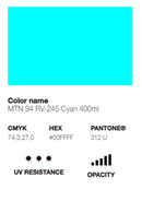 Catálogo de Cores do Spray Montana 94: azul cyan.